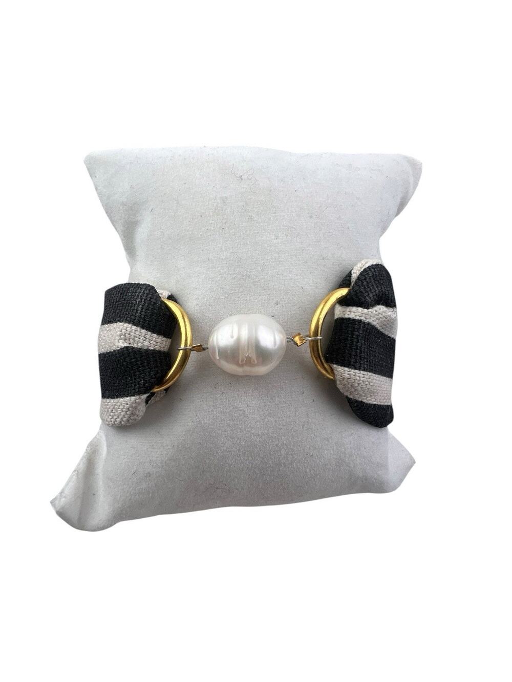 Little Fish Boateak Textile Bracelet Magnetic Clasp Real Pearl